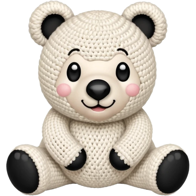 plush white crochet bear, one big ball body, small white ball nose with black yarn, two white ears emoji
