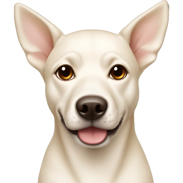 cream white colored dog, pointy ears, brown eyes, light brown nose emoji