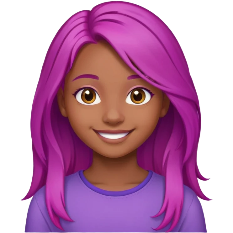 Con gái, 15 tuổi, cười mỉm, da nâu, tóc tím hồng sáng dài ngang lưng emoji