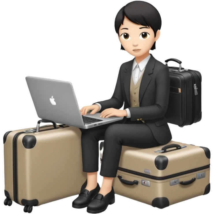 페르소나 요약 : 교환학생을 준비하는 대학생
동양인 중성 20대의 상반신, 노트북을 보고 있으며 옆 한켠에는 캐리어가 함께 준비되어 있어요. emoji