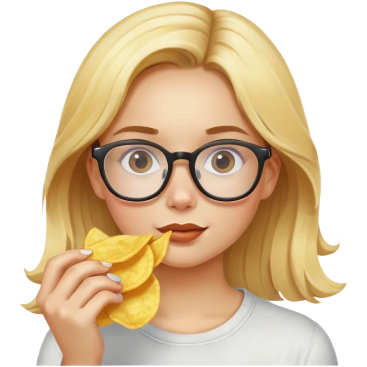 Blonde Girl with glasses eating chips emoji