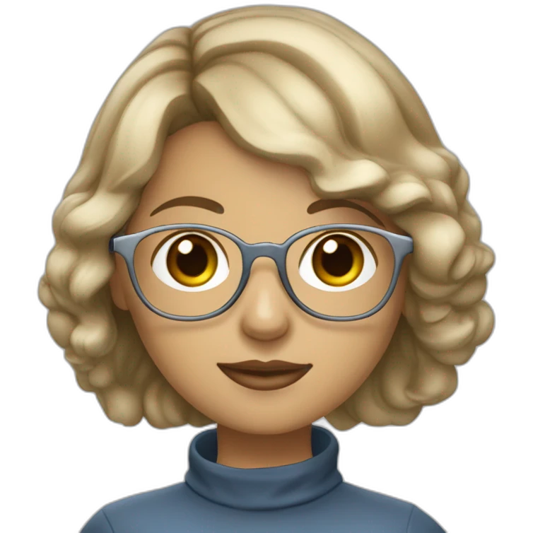 dark-blonde girl with bob wavy hair and blue eyes in glasses silver color glasses holding laptop light skin emoji