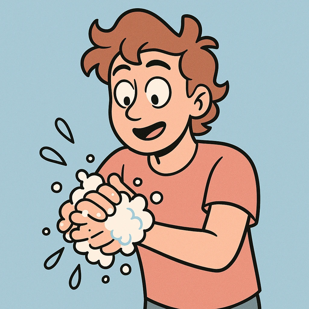 clear and simple illustration of washing hands with soap emoji