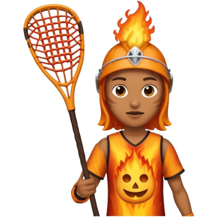 person made of fire holding a lacrosse stick to indicate that the lacrosse athlete is “on fire” emoji
