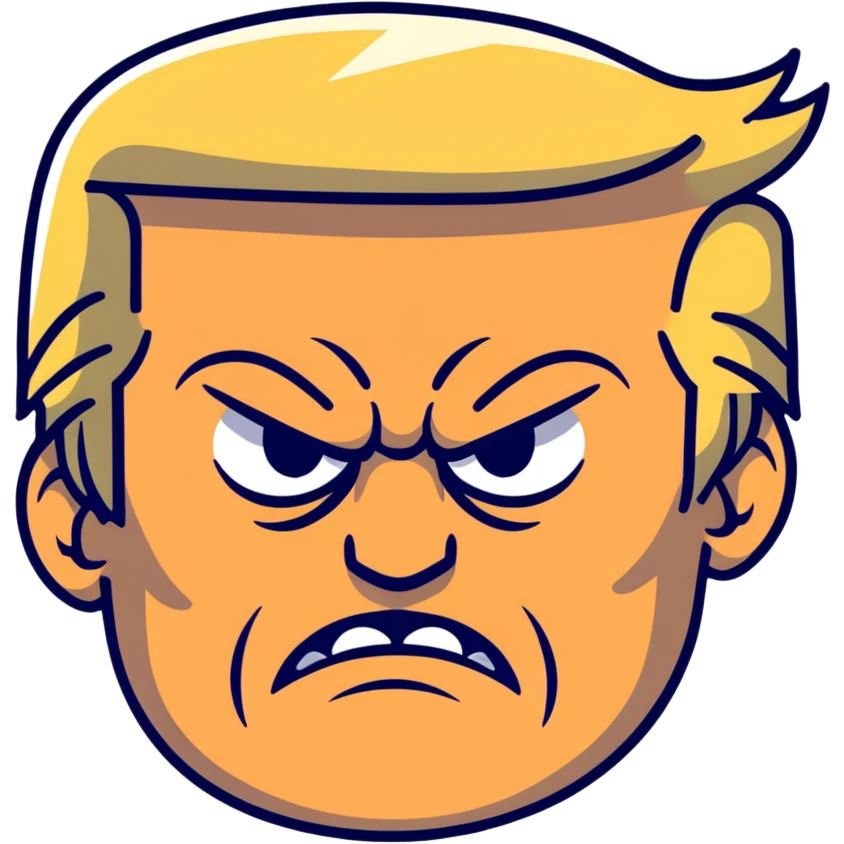 Donald Trump with an angry facial expression emoji