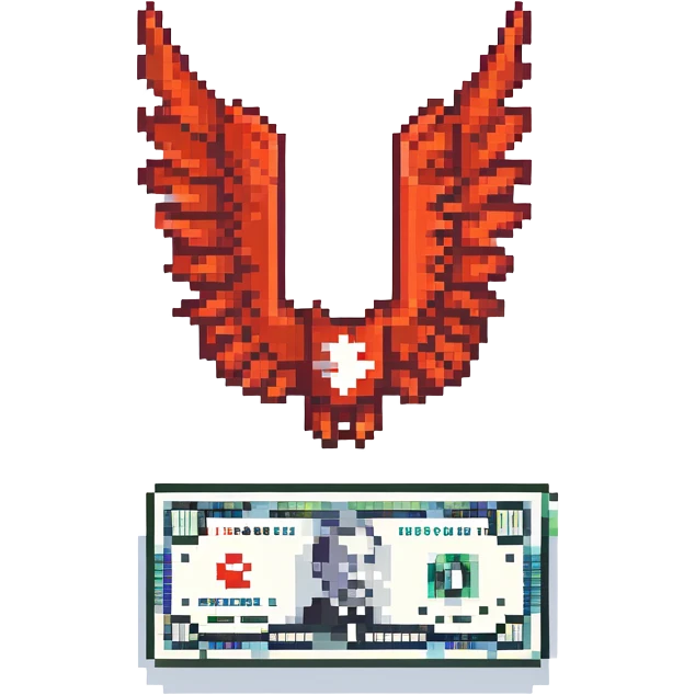 A 5000 ruble banknote with red color and wings emoji