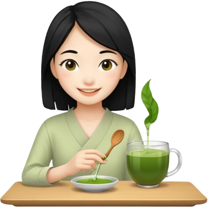 make an asian girl that loves matcha emoji
