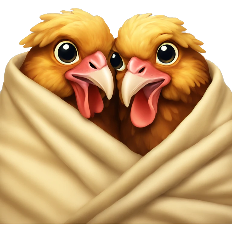 Two chickens snuggling under a blanket  emoji
