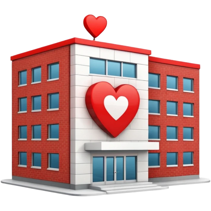 hospital building with a heart symbol emoji