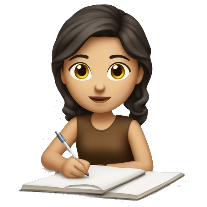 brunette girl writing emoji