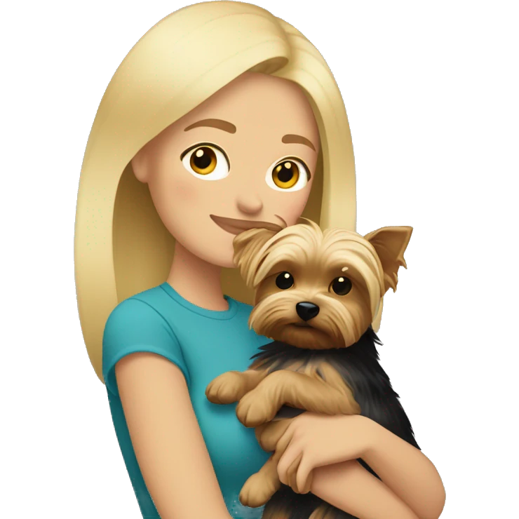 Blonde woman cuddling with Yorkie emoji