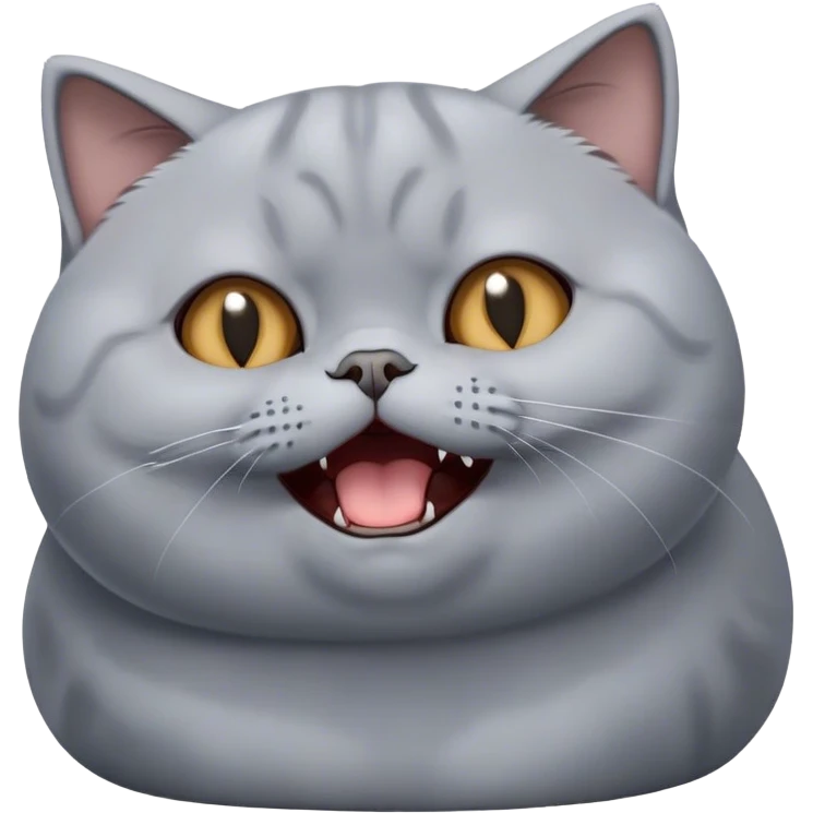 Cinematic Comical Grey British Shorthair Cat Portrait Emoji, Head tilted dramatically while yawning exaggeratedly, round and plump body with sleek soft grey fur and subtle blue undertones, Simplified yet hilariously adorable features, highly detailed, glowing with an almost sarcastic glow, high shine, a mix of lazy and disinterested, stylized with a touch of playful whimsy, bright and alert but with a hilariously bored expression, soft glowing outline, capturing the essence of a mischievous yet overly dramatic kitty, so meme-worthy it feels like it could leap off the screen and sarcastically demand attention, perfect for the internet's next viral meme! emoji
