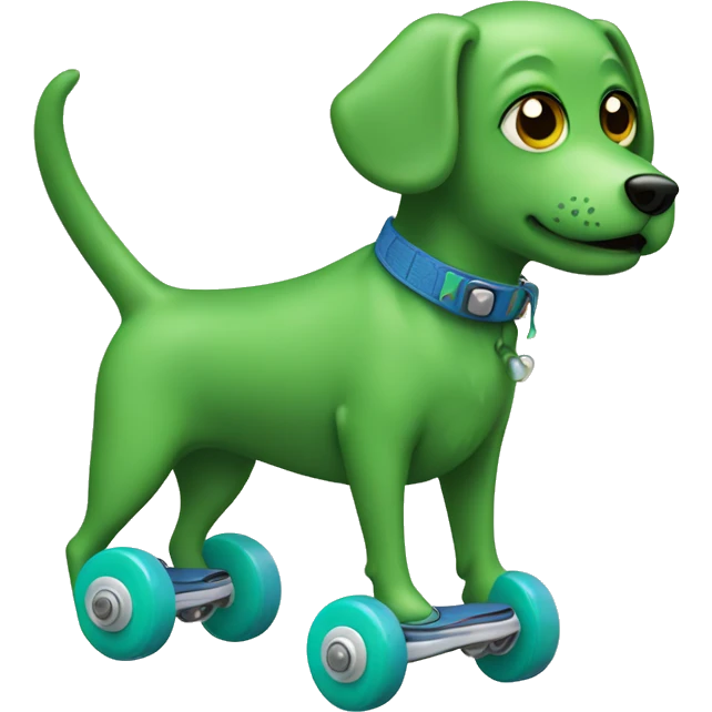 Green dog wearing rollerskates  emoji