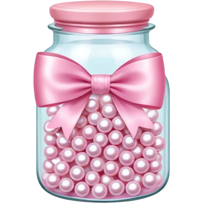 "A glass jar filled with pink candy pearls, tied with a silky ribbon bow, soft pastel colors." emoji