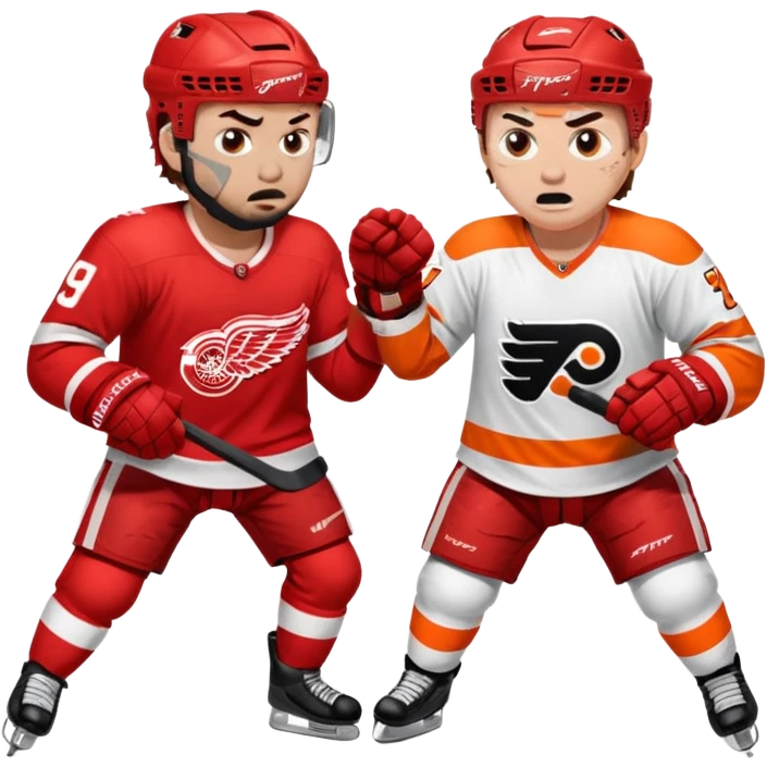 One detroit red wing player fighting one Philadelphia flyers emoji