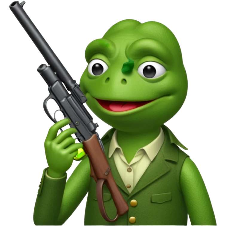 Kermit the Frog holding a gun while crying emoji