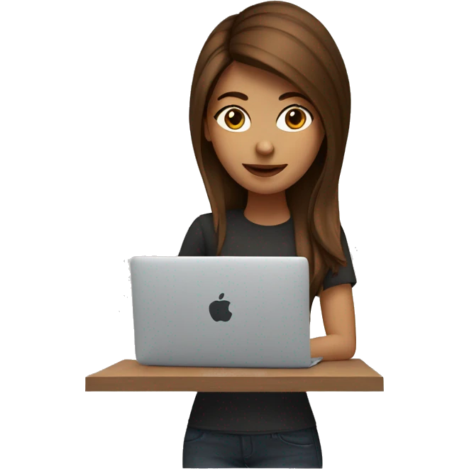 a female graphic designer, with brown hair, working with a macbook, creative tasks emoji