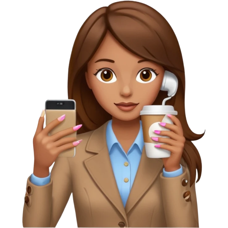 emojis de objetos girlie, cafe, uñas, celular, laptop, version girlie castaña emoji