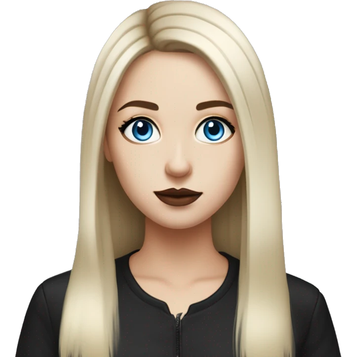 waist-length portrait, look up, Slavic adult woman, goth eyes makeup, blue eyes, medium bob black-to-blonde ombre straight hair, white T-shirt and black office jacket. emoji