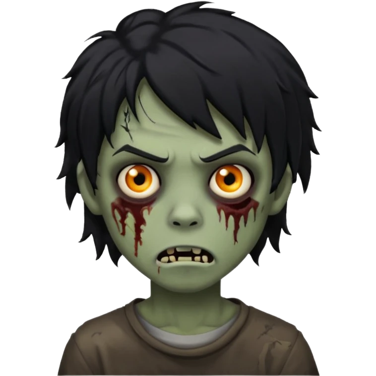 Boy, zombie, black hair, medium long and wavy, emo, shaggy, dark, spooky, creepy expression emoji