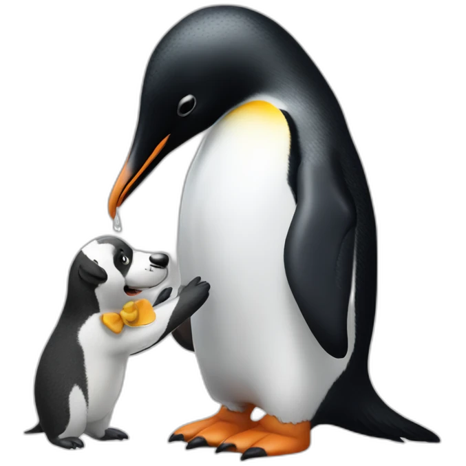 Penguin petting dog emoji