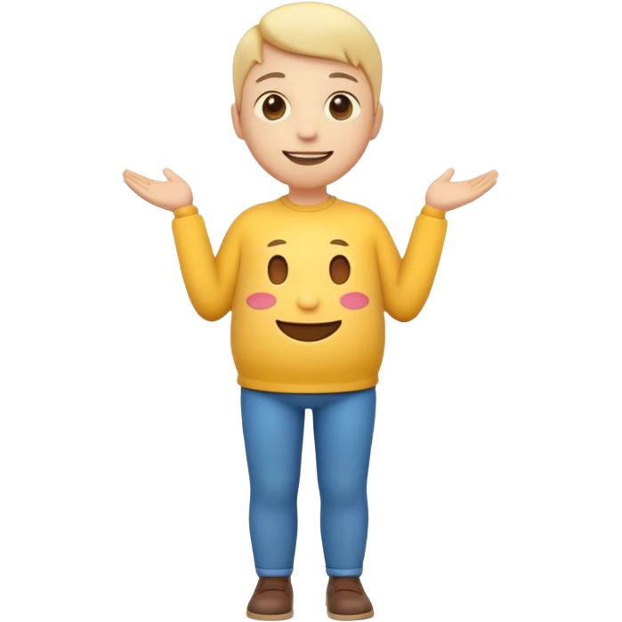 A 3D emoji in iOS emoji aesthetic style of a chubby full-body person standing upright, with round belly, soft features, and a cheerful smile. Glossy texture, bright lighting, minimal white background, friendly and expressive design. emoji