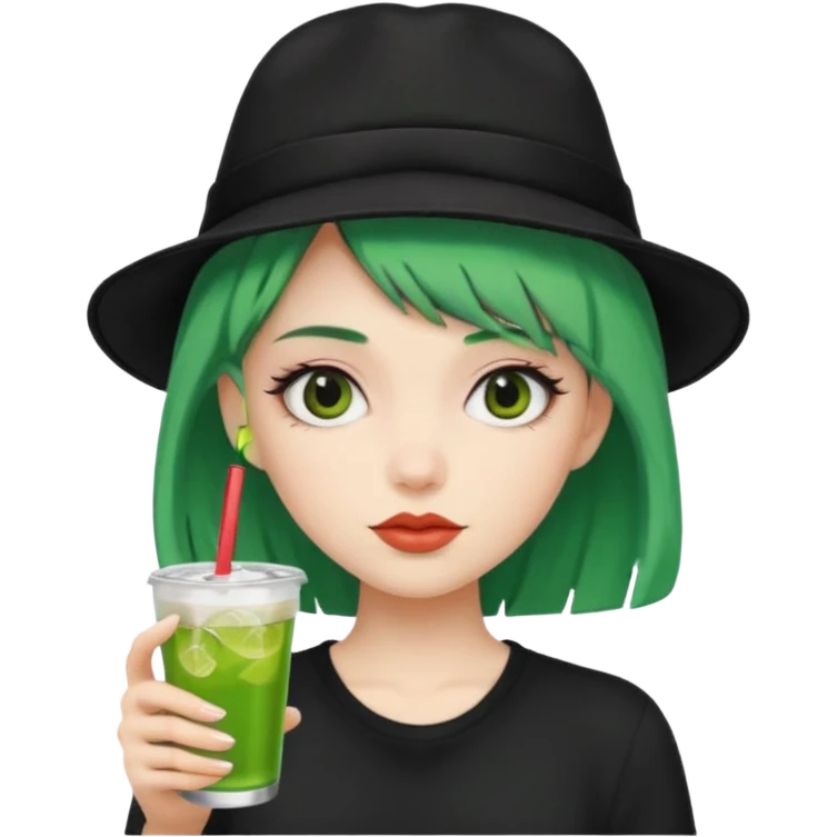  tatoo girl Drink holders with balkc hat green hair  emoji