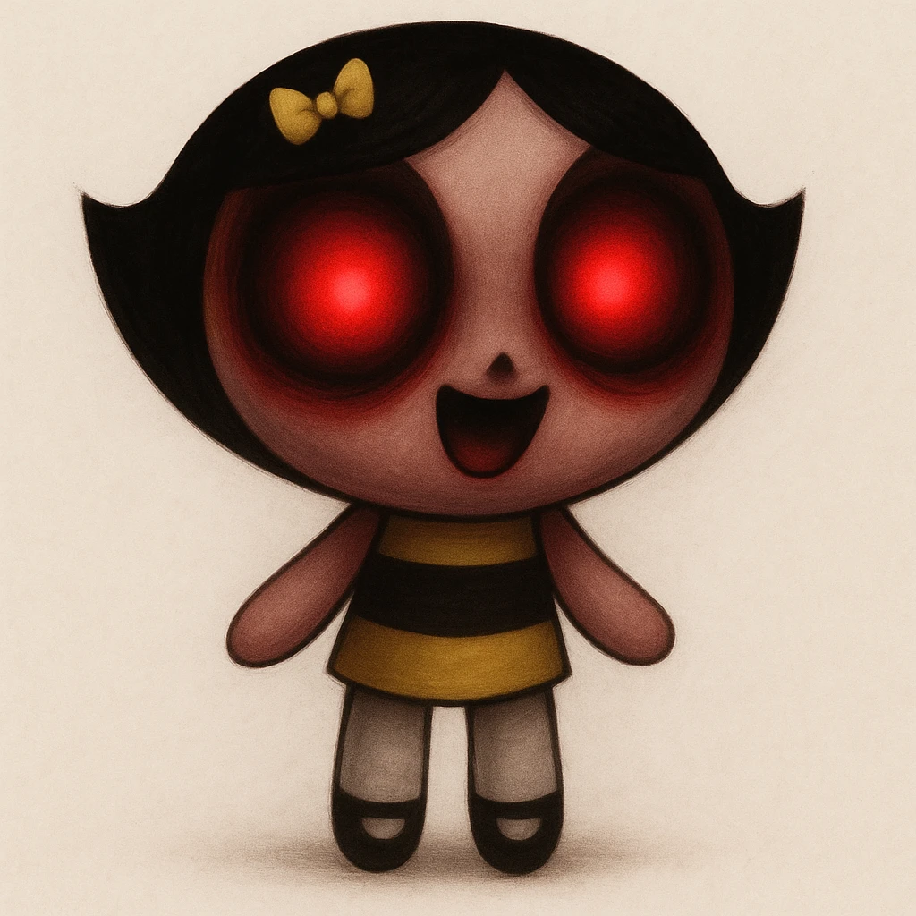 Make this character scary with red glowing eyes, keep the original cartoon style and quality. emoji