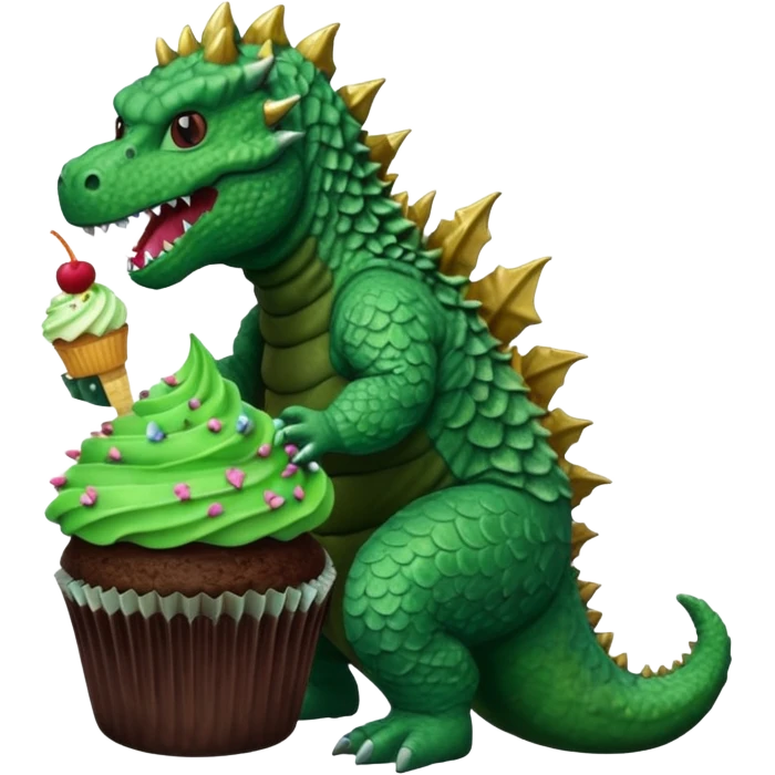 Godzilla eating a cupcake emoji