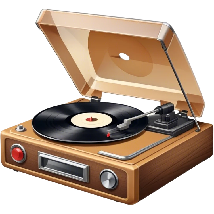 Icon for Vinyl Record Collecting: a stack of vintage vinyl records, with a turntable needle on one record, and a retro record player nearby. The icon should convey the nostalgia and passion for collecting vinyl records. Transparent background. emoji