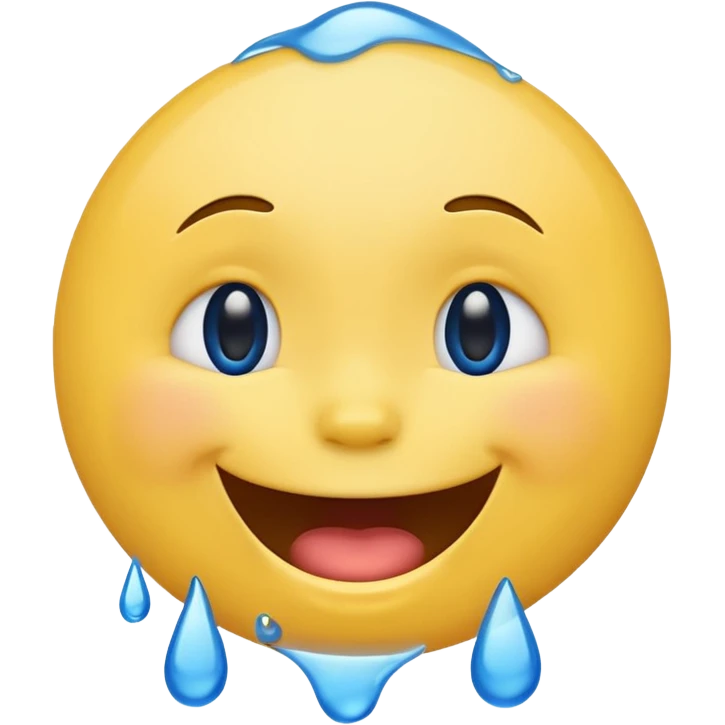 Emoji, yellow round laughing face, blue tears of joy on it  emoji