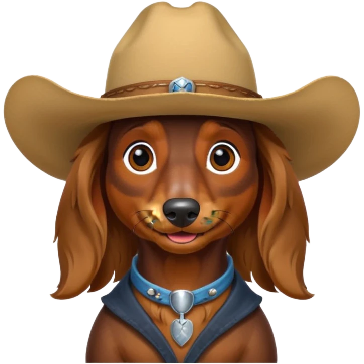 long hair daschund with a cowboy hat emoji