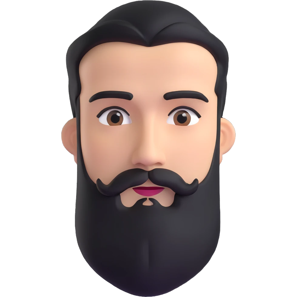3d man with neat medium beard and connected eyebrows emoji