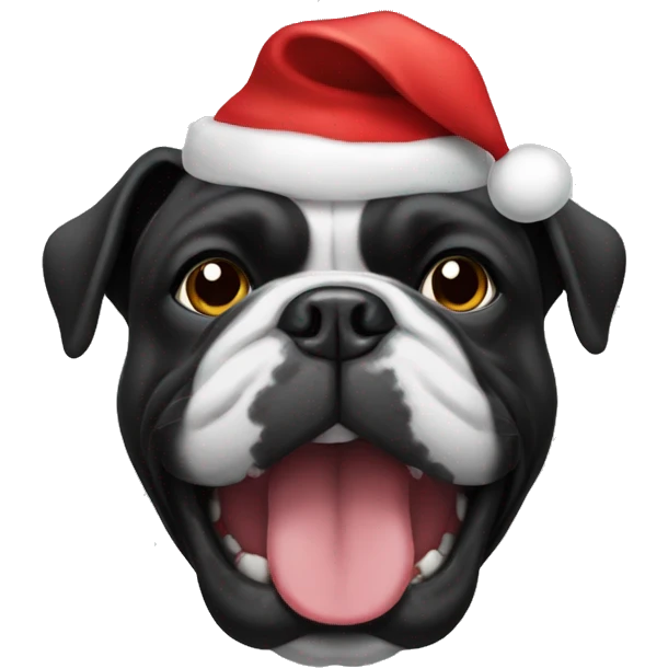Solid Black bulldog with santa hat emoji
