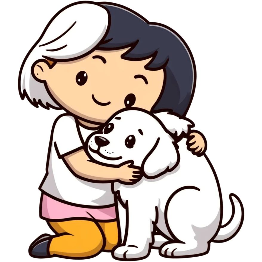 girl hugging a happy dog emoji