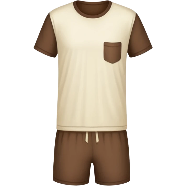 Pajamas with dark brown shorts and a light cream colored T-shirt emoji