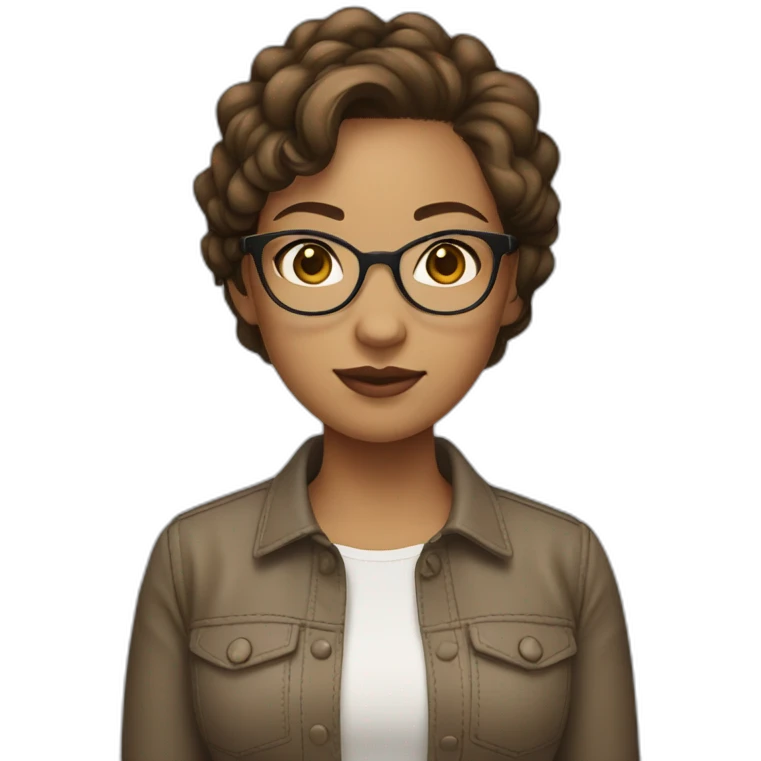 light skin girl, brown short hair, eyeglasses, different size eyes emoji