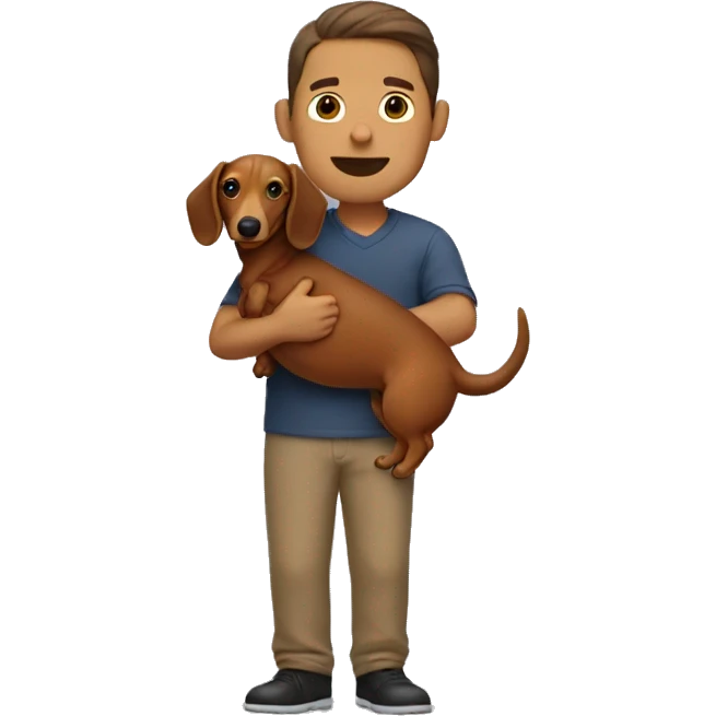 a guy with a dachshund in his arms emoji