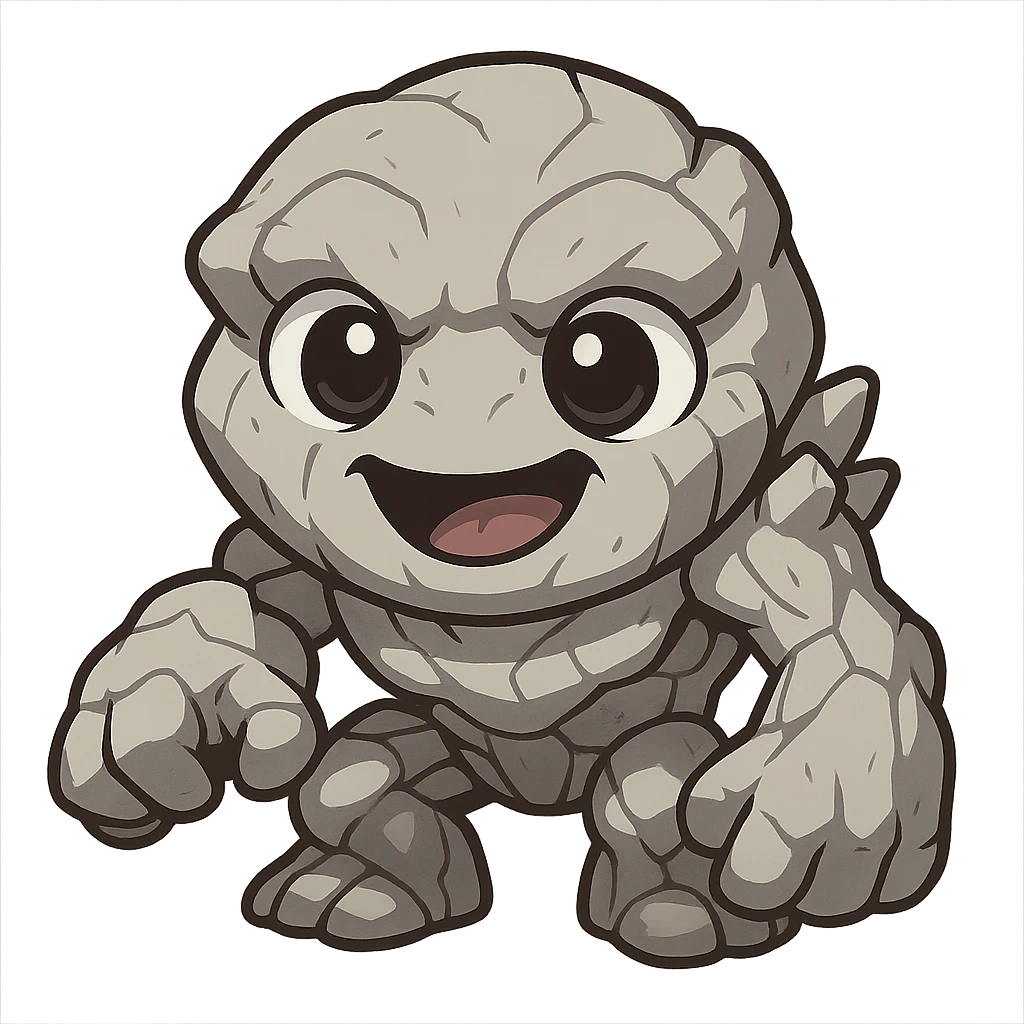 Tiny from Dota 2 in a cute chibi-style cartoon redesign, round proportions, big eyes, playful expression emoji