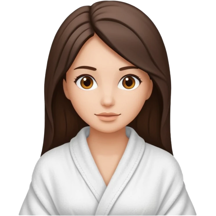 Beautiful brunette woman with wrapped hair with a white towel and wearing robe emoji