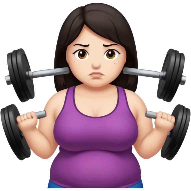 Sad fat girl lifting weights dark hair emoji