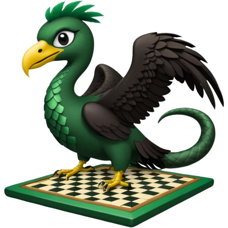 Águila negra de lado. Que se le vía un solo ojo. Con una serpiente enredada en sus patasen un gran cuadro de ajedres emoji