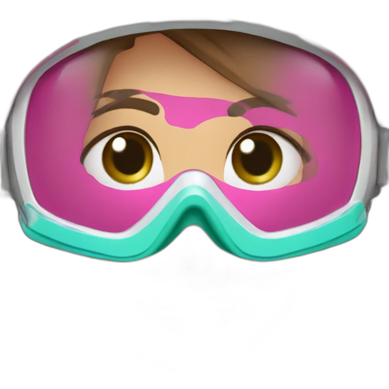 woman large brown and straight hair, pink diving mask with a single crystal, green anda blue eyes, scubadiving gear emoji