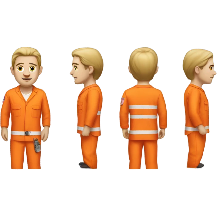 white skin American prisoner in an orange uniform. very realistic and detailed emoji