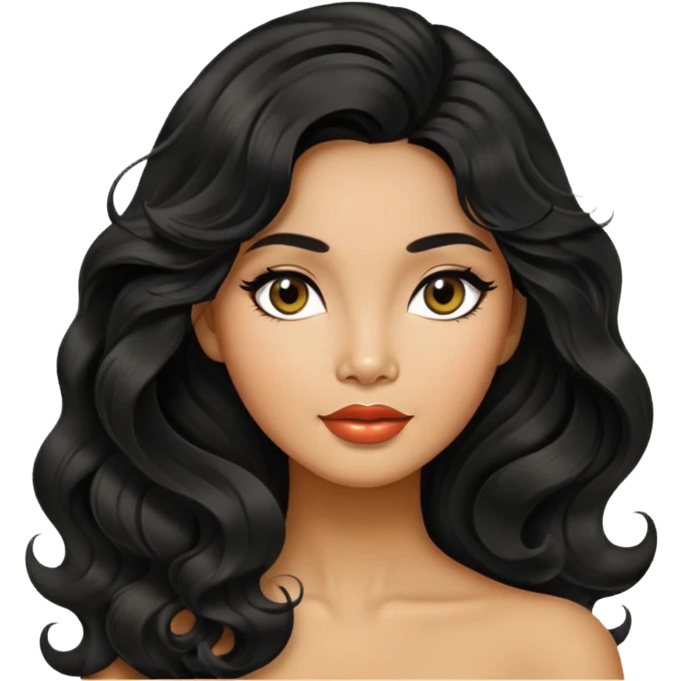 Alluring 1960's thai olive skin shiny long black wavy textured tousled hair emoji