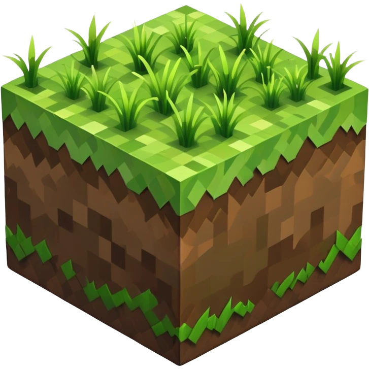 Minecraft grass block, square shape, brown and green, smooth, isometric emoji