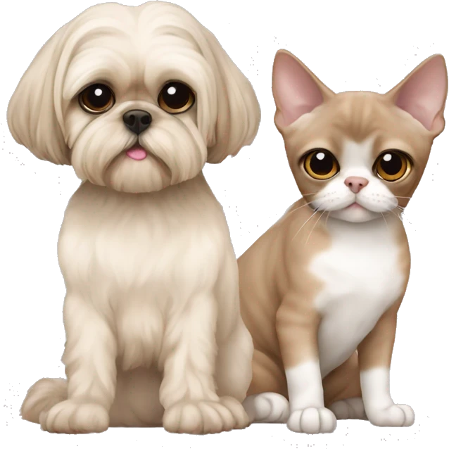 All Beige shih tzu sitting next to a skinny beige Devon Rex cat  emoji