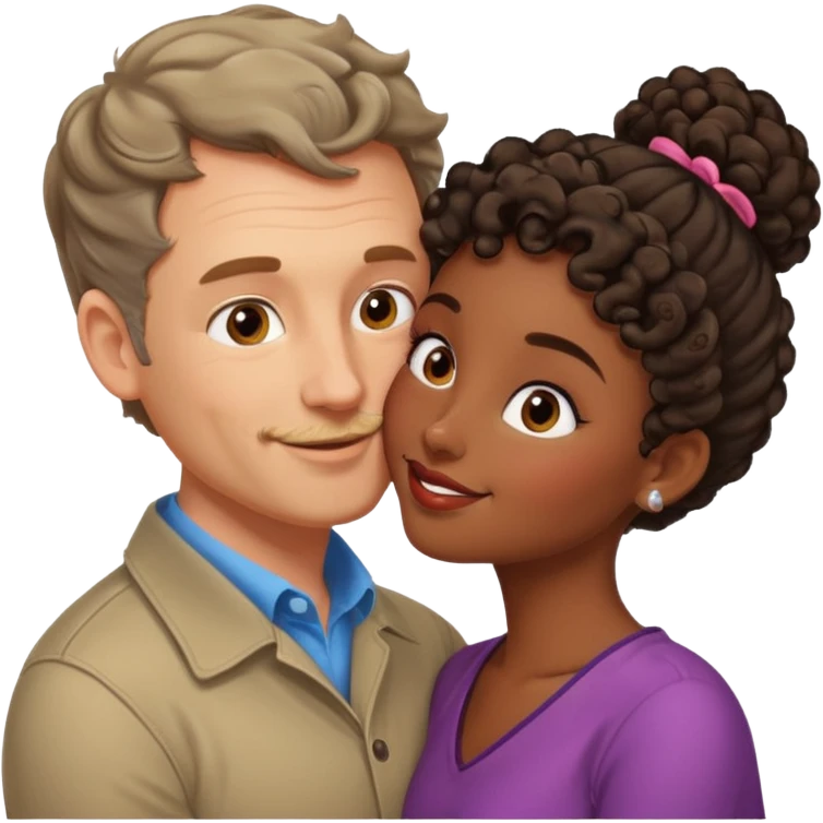 middle age white man kissing a cute dark skin girl curly bun emoji