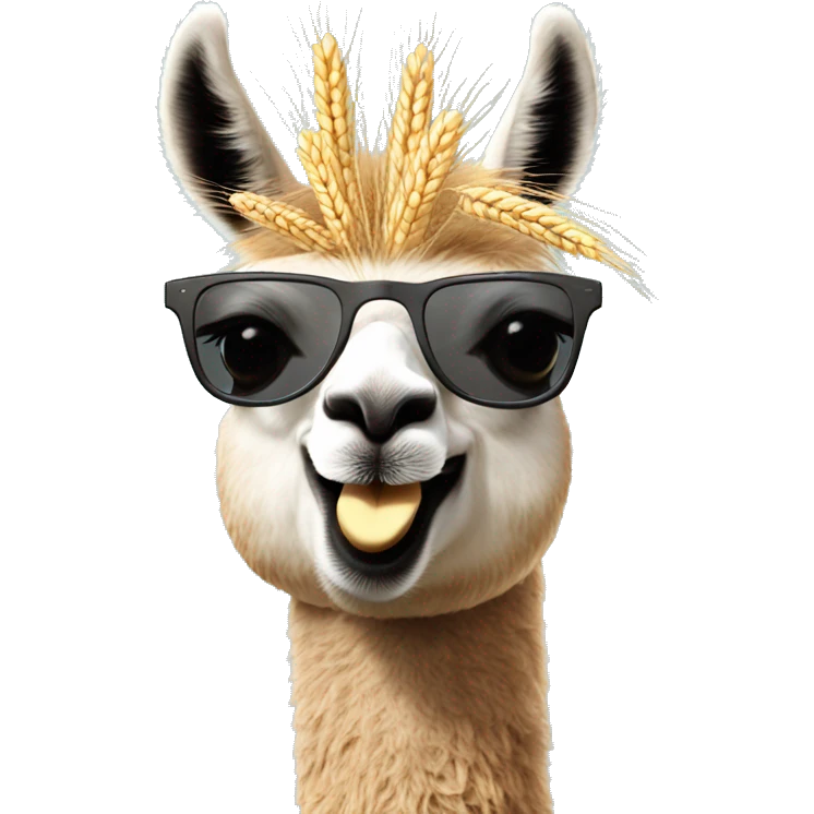 Llama With sunglasses and wheat in its mouth￼ emoji