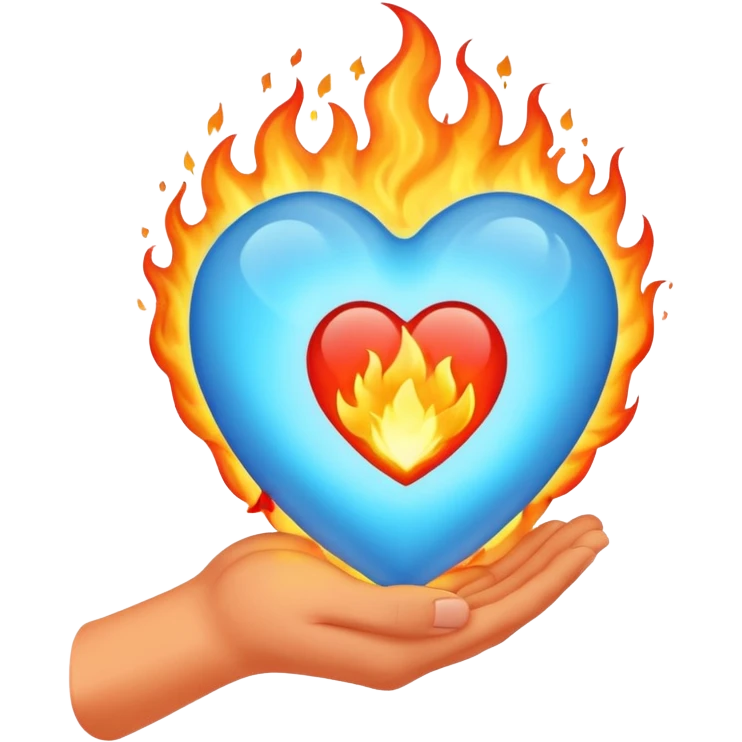 Light Blue heart with fire hand emoji